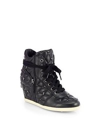 Ash Brooklyn Studded Leather Wedge Sneakers Black