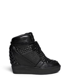 Ash Azimut Textured Leather High Top Wedge Sneakers