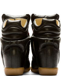 Isabel Marant Black Leather Suede Wedge Sneakers