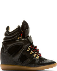 Isabel Marant Black Leather Suede Wedge Sneakers