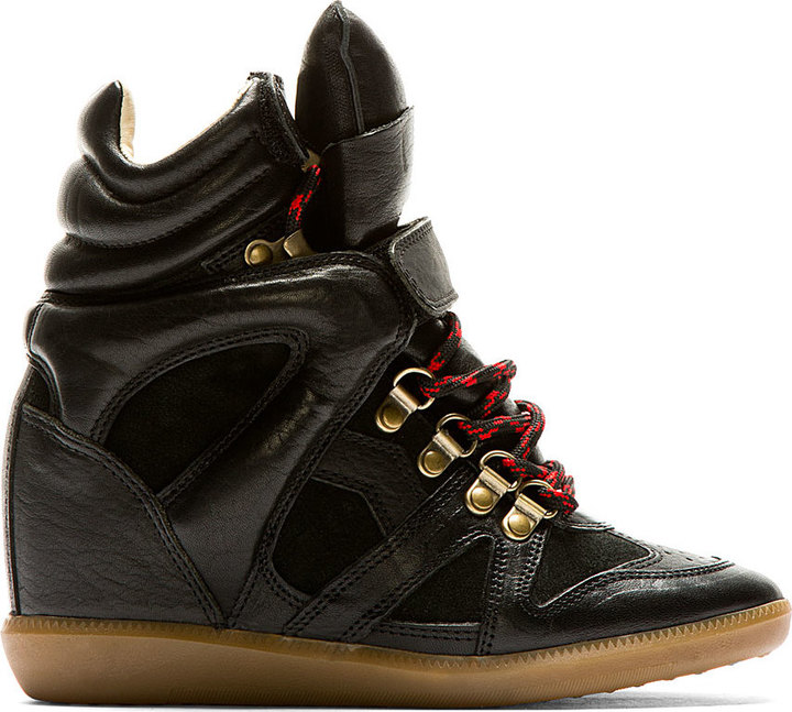 Isabel Marant Black Leather Suede Wedge Sneakers, $830 | SSENSE | Lookastic