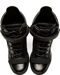 Giuseppe Zanotti Black Leather Wedge Lorenz High Top Sneakers