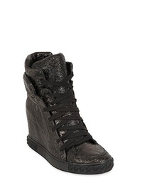 Casadei 90mm Metallic Leather Wedge Sneakers