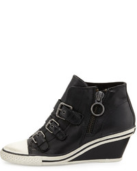 Ash Gin Bis Buckled Leather Wedge Sneaker Black