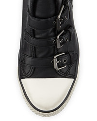 Ash Gin Bis Buckled Leather Wedge Sneaker Black