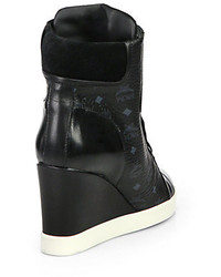 MCM Leather Logo Wedge Sneakers