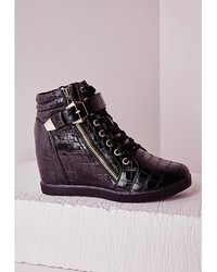 Missguided High Top Wedge Trainers Black Croc