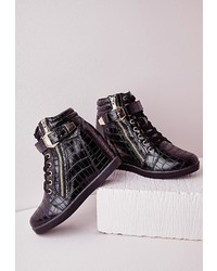 Missguided High Top Wedge Trainers Black Croc