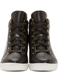 Balmain Pierre Black Leather Zipped Ribbed Wedge Sneaker