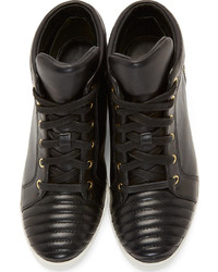 Balmain Pierre Black Leather Zipped Ribbed Wedge Sneaker