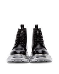 Alexander McQueen Black And Silver Lace Up Boots