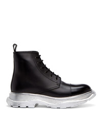 Alexander McQueen Black And Silver Lace Up Boots