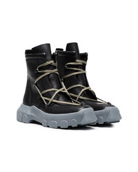 Rick Owens Black And Stone Grey Hike Lace Up Leather Boots