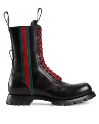 Gucci Black Leather Boot With Web