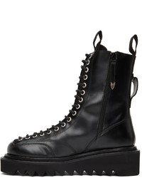 Toga Virilis Black Leather Lace Up Boots