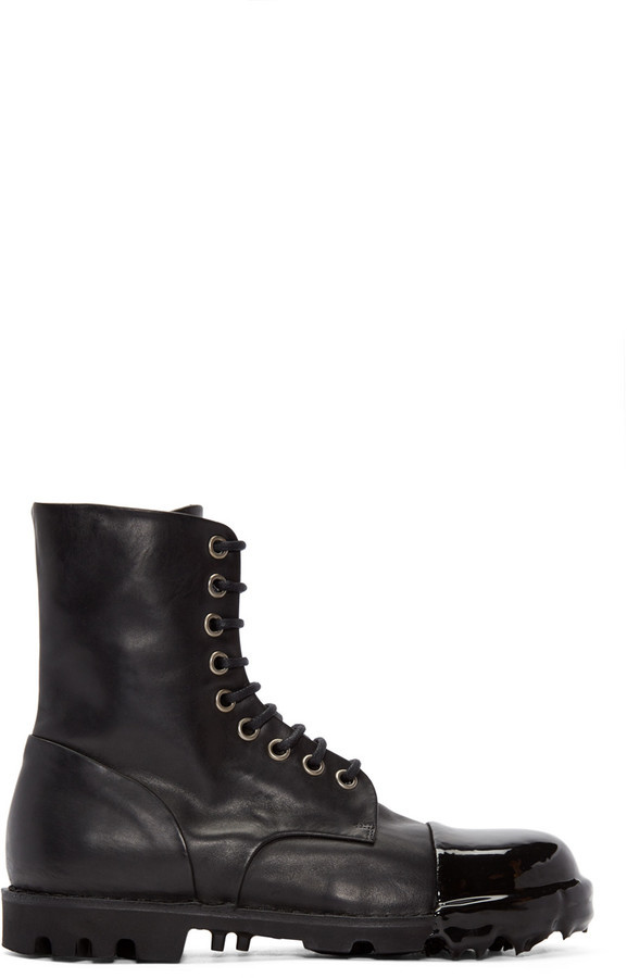 Diesel Black Leather Steel Boots, $490 