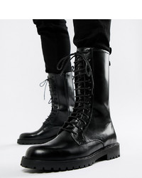 ASOS DESIGN High Lace Up Boot In Black Leather With Chunky Sole