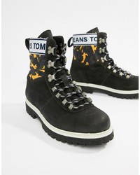 Tommy Jeans Hiking Boot With Camo Print In Yellow Navy And Green In Black