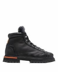 Santoni Shearling Lined Lace Up Leather Boots