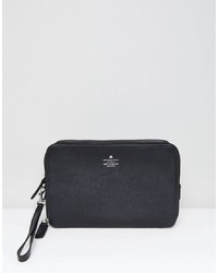 ASOS DESIGN Asos Leather Wash Bag In Black With Silver Emboss