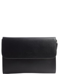 Armani Black Leather Zip Portfolio Clutch