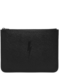 Neil Barrett Bolt Embossed Pebbled Leather Pouch
