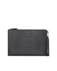 Burberry Embossed Crest Leather Zip Pouch