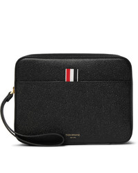 Thom Browne Striped Grosgrain Trimmed Pebble Grain Leather Pouch