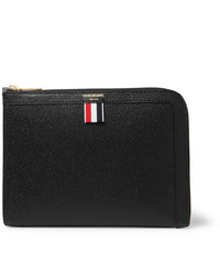 Thom Browne Striped Grosgrain Trimmed Pebble Grain Leather Zip Around Pouch