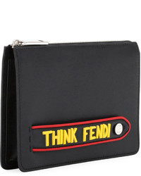 Fendi Think Vocabulary Leather Pouch With Handle