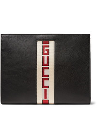 Gucci Webbing Trimmed Leather Pouch