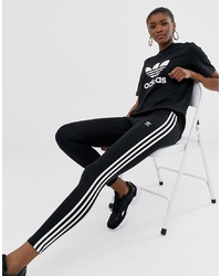 adidas Originals Adicolor Three Stripe Leggings In Black