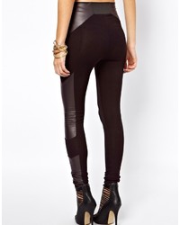 Asos Leggings In High Waist With Leather Look Panel Detail