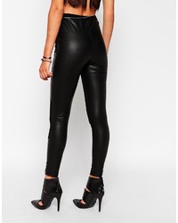 Asos Tall High Waist Stretch Treggings With Leather Look Back