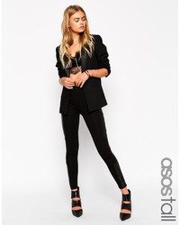 Asos Tall High Waist Stretch Treggings With Leather Look Back