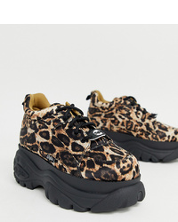 Buffalo London Classic Low Top Platform Leather Trainers In Leopard