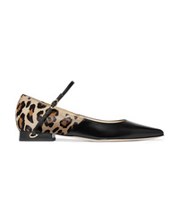 Black Leopard Calf Hair Ballerina Shoes