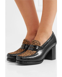 RE/DONE Weejuns The Winsome Glossed Leather And Leopard Print Calf Hair Pumps
