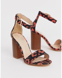 Glamorous Orange Leopard Print Square Toe Stacked Heeled Sandals