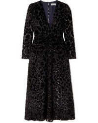 Black Leopard Chiffon Midi Dress
