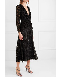 Self-Portrait Metallic Flocked Chiffon Midi Dress