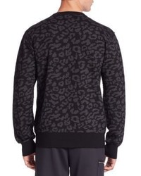 Ovadia & Sons Leopard Crewneck Merino Wool Sweater