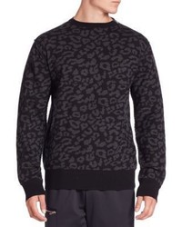 Black Leopard Crew-neck Sweaters for Men | Lookastic