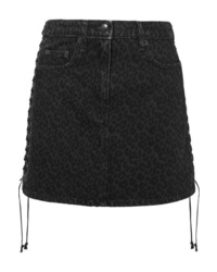 Black Leopard Denim Mini Skirt