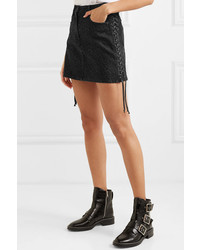 McQ Alexander McQueen Lace Up Leopard Print Denim Mini Skirt