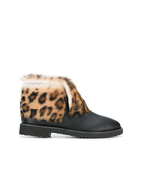 Black Leopard Fur Ankle Boots