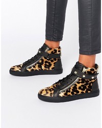 Black Leopard High Top Sneakers