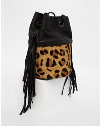 Asos Collection Leather Fringed Leopard Duffle Bag