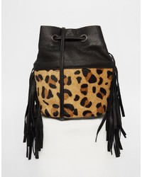 Asos Collection Leather Fringed Leopard Duffle Bag
