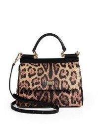 Dolce & Gabbana Sicily Leopard Print Leather Top Handle Satchel
